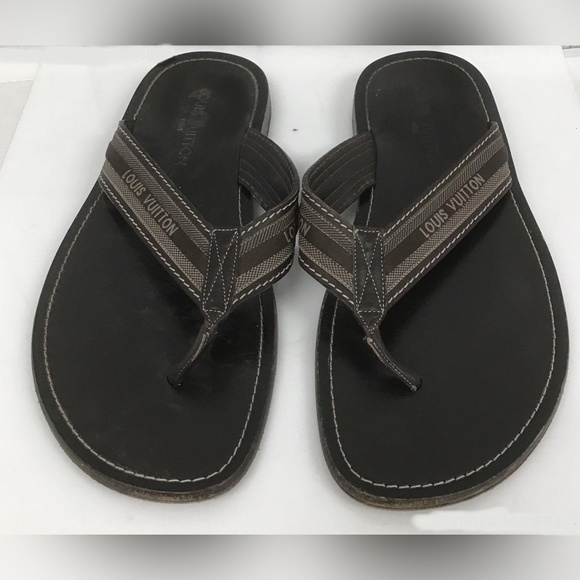 Louis Vuitton Mens Brown Open Toe Slip On Flip Flop Sandals Size 8.5  / Coa - Picture 3 of 5